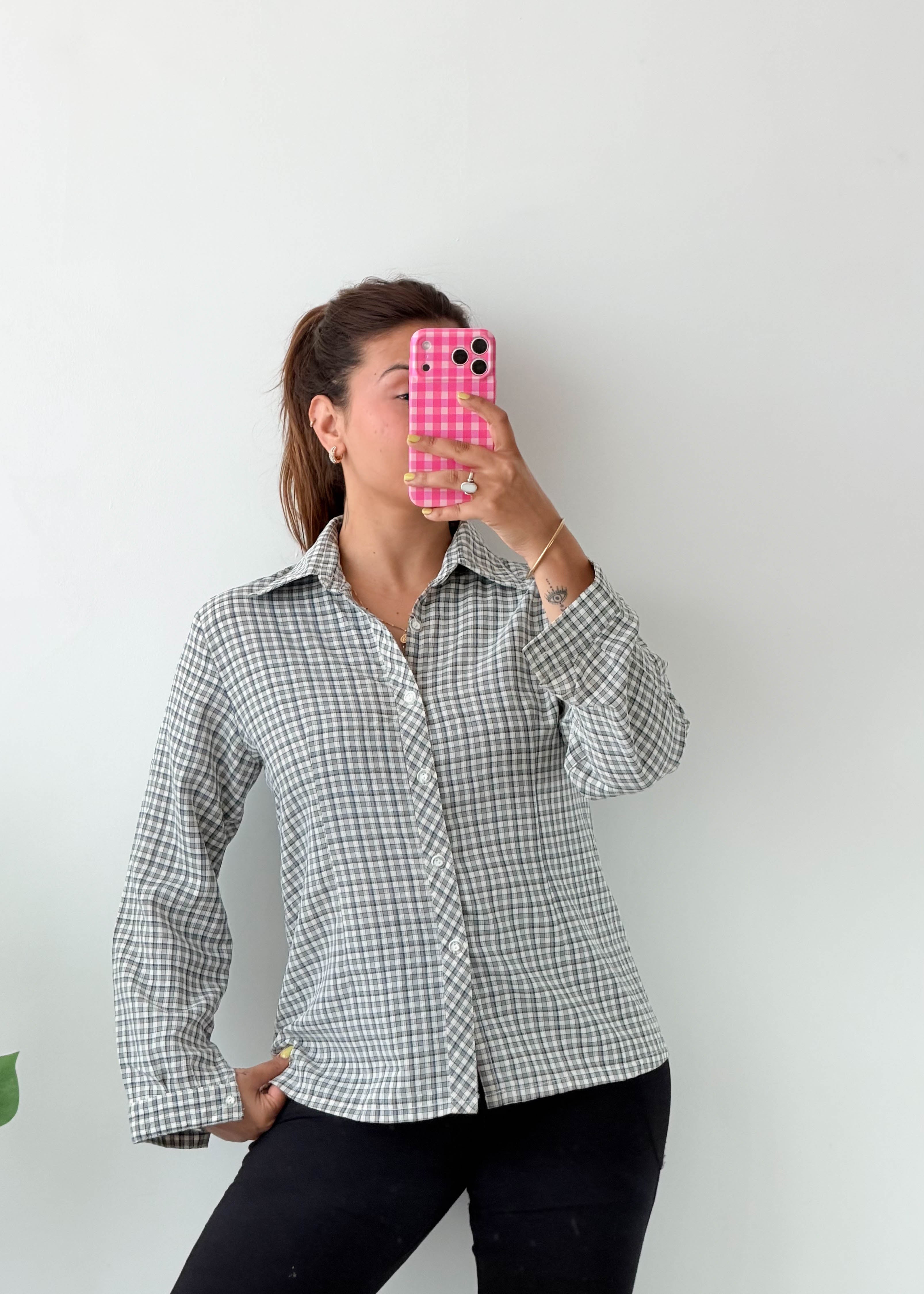 Size S-M Sage Gingham Shirt