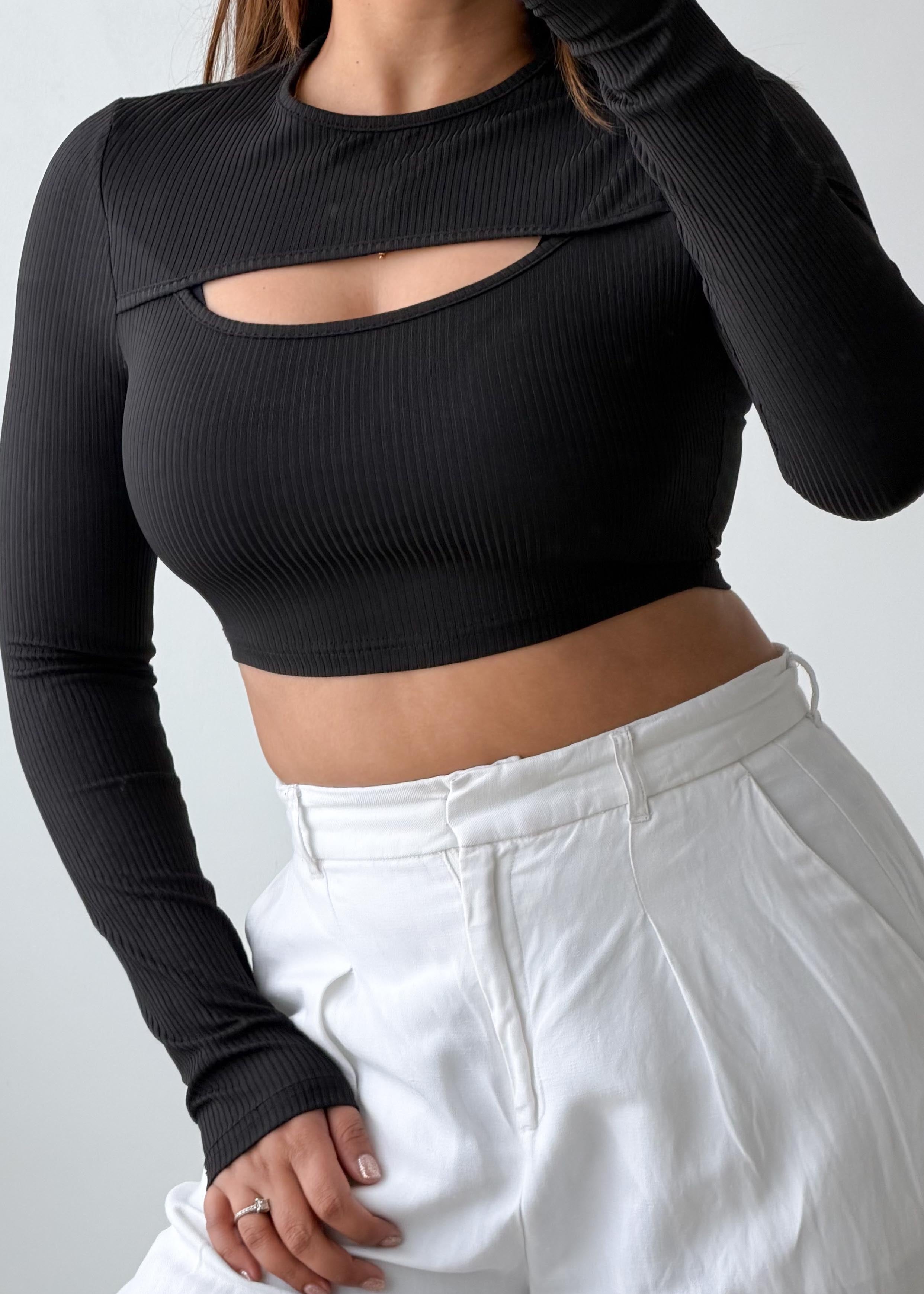 Size XS-S Black Cutout Crop Top