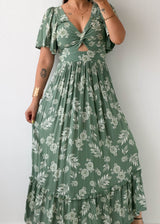 Size XS-S Sage Floral Cut-Out Maxi Dress