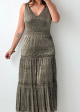 Size M Micro Print Tiered Maxi Dress