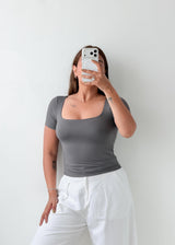 Size M Charcoal Grey Square Neck Top