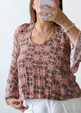 Size S-M Brown Printed V-Neck Top