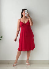 Size L Red Lace Trim Slip Midi Dress
