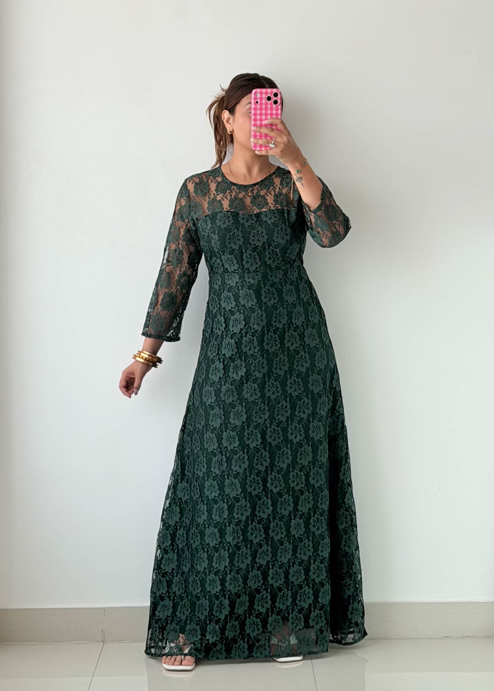 Size M & L Emerald Green Lace Maxi Dress