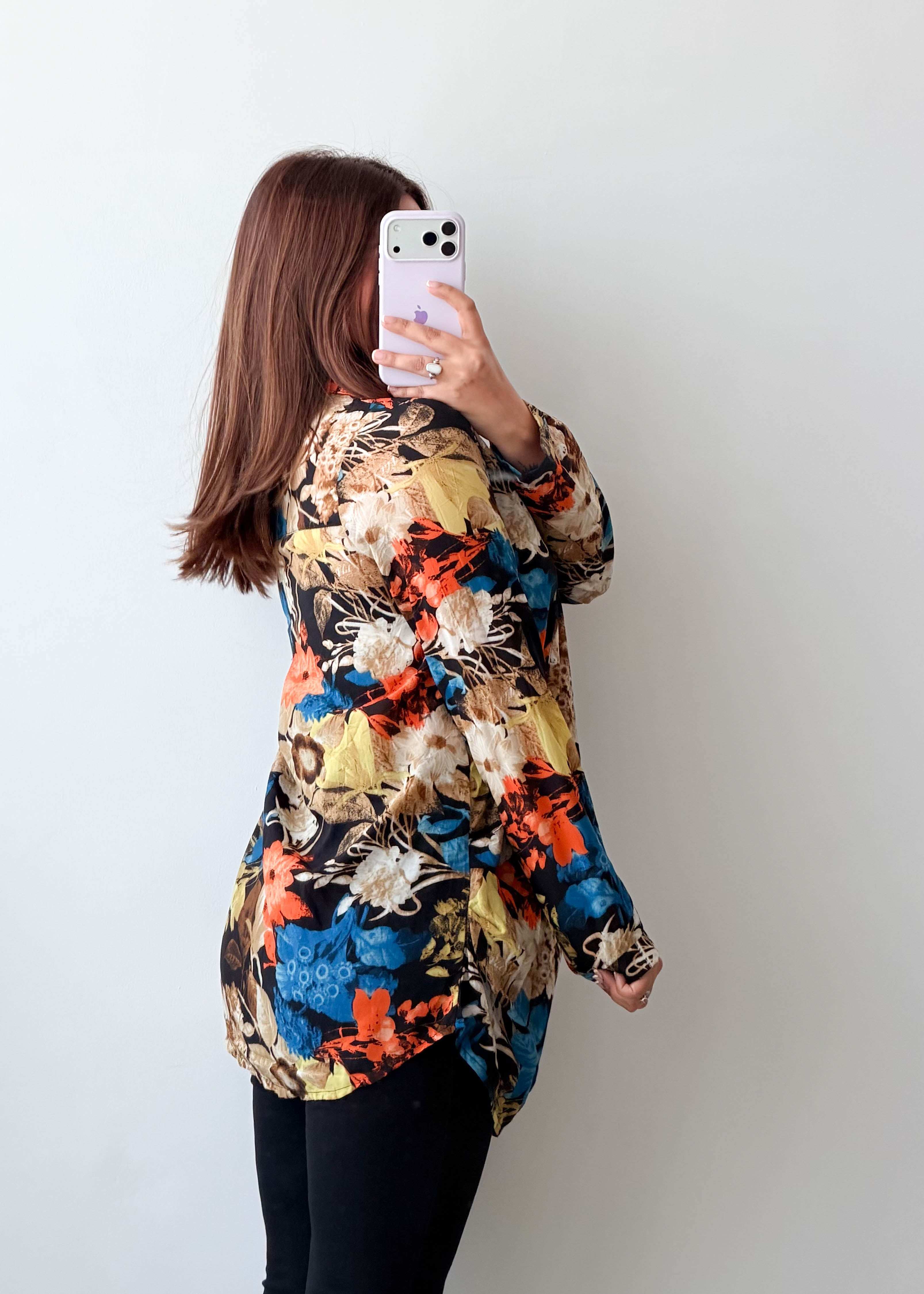 Size M-L Multicolor Floral Shirt Top