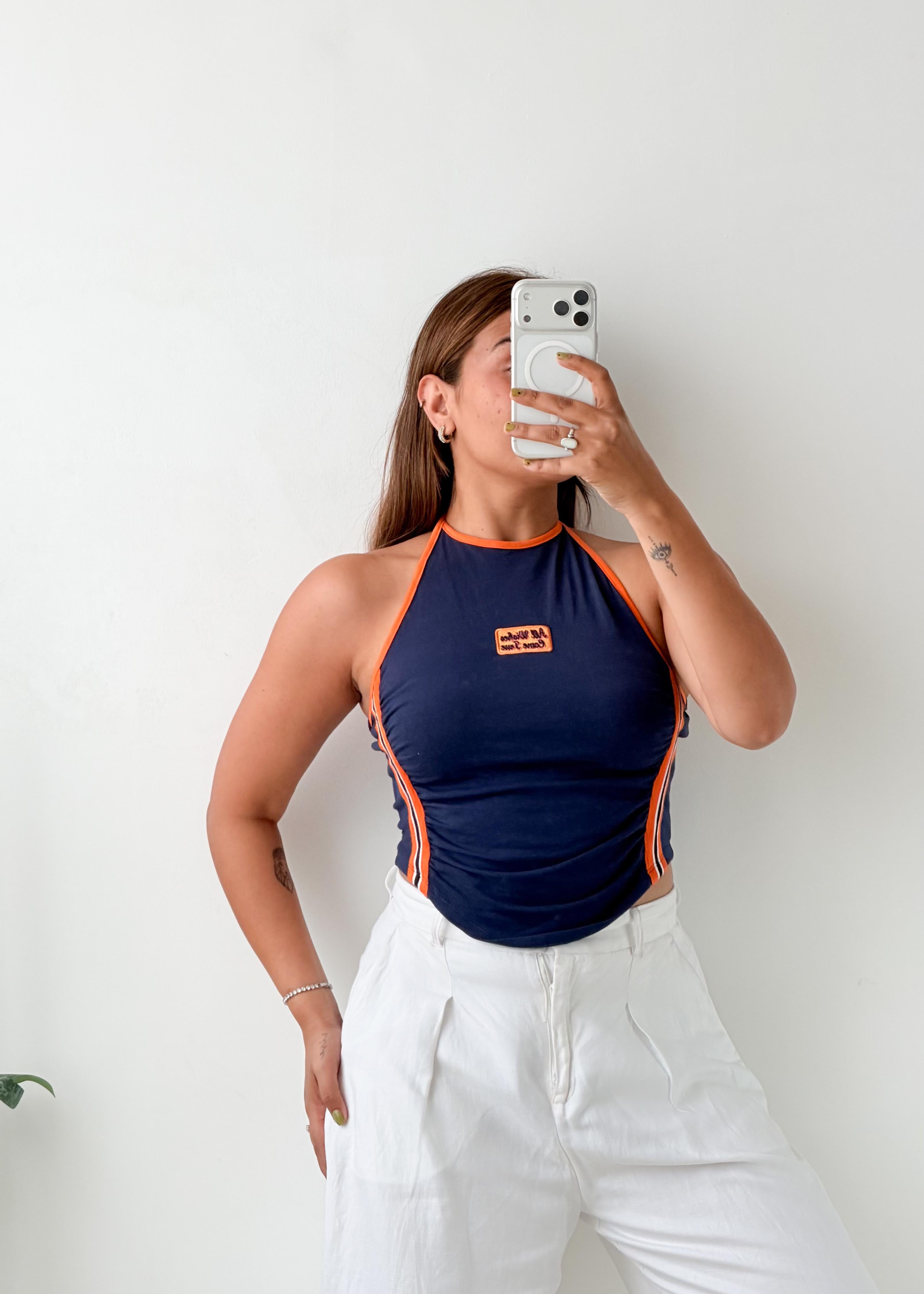 Size S-M Navy Blue Halter Crop Top