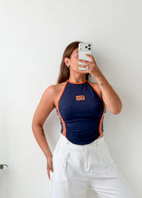 Size S-M Navy Blue Halter Crop Top