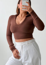 Size XS-S Chocolate Brown V-Neck Crop Top