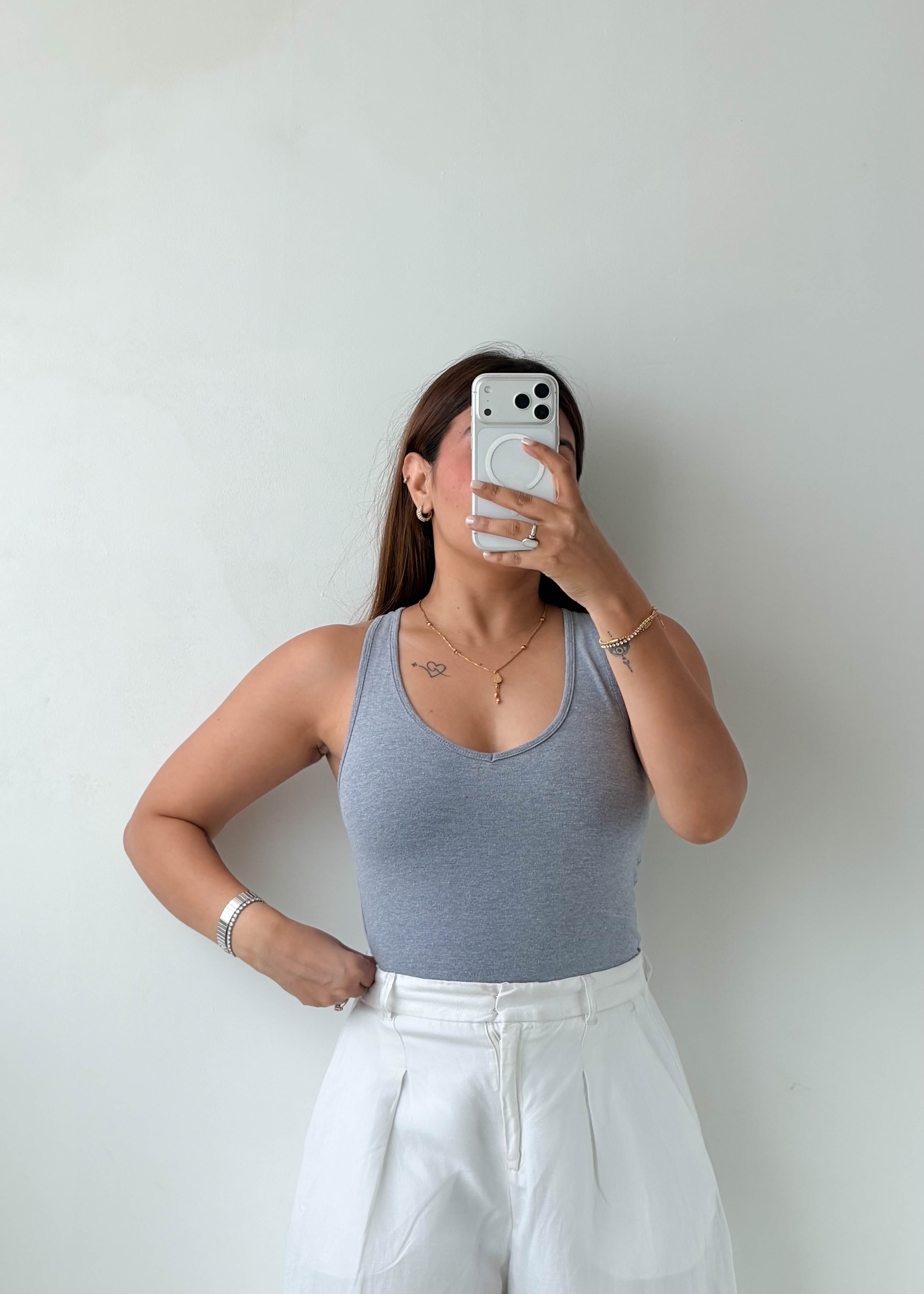 Size XS-S Grey Scoop Neck Bodysuit