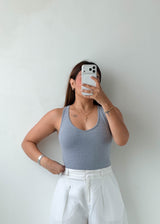 Size XS-S Grey Scoop Neck Bodysuit