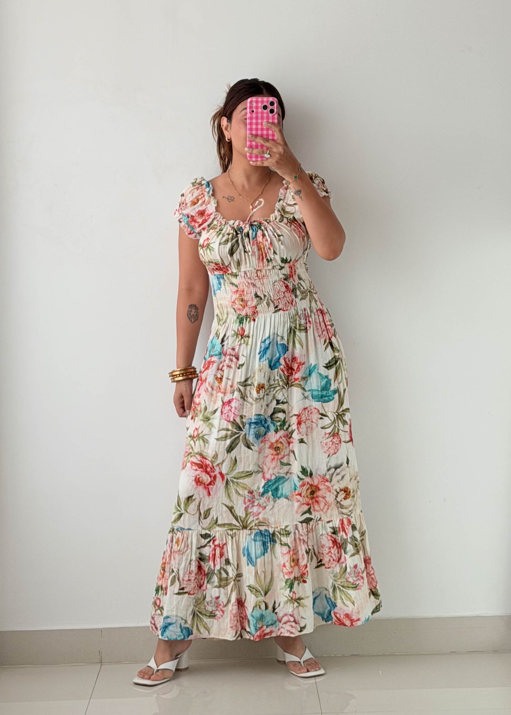 Size S-M White Floral Maxi Dress