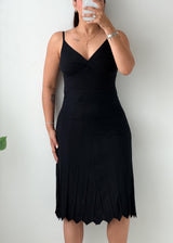Size S-M Black Pleated Knit Midi Dress