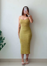 Size XS-S Olive Ribbed Bodycon Midi Dress