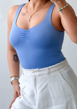 Size XS-S Powder Blue Ruched Bodysuit