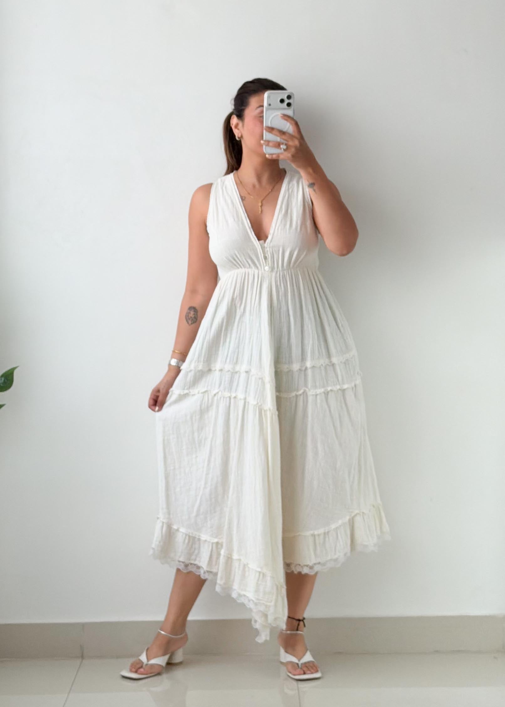 Size S-M White Tiered Halter Maxi Dress