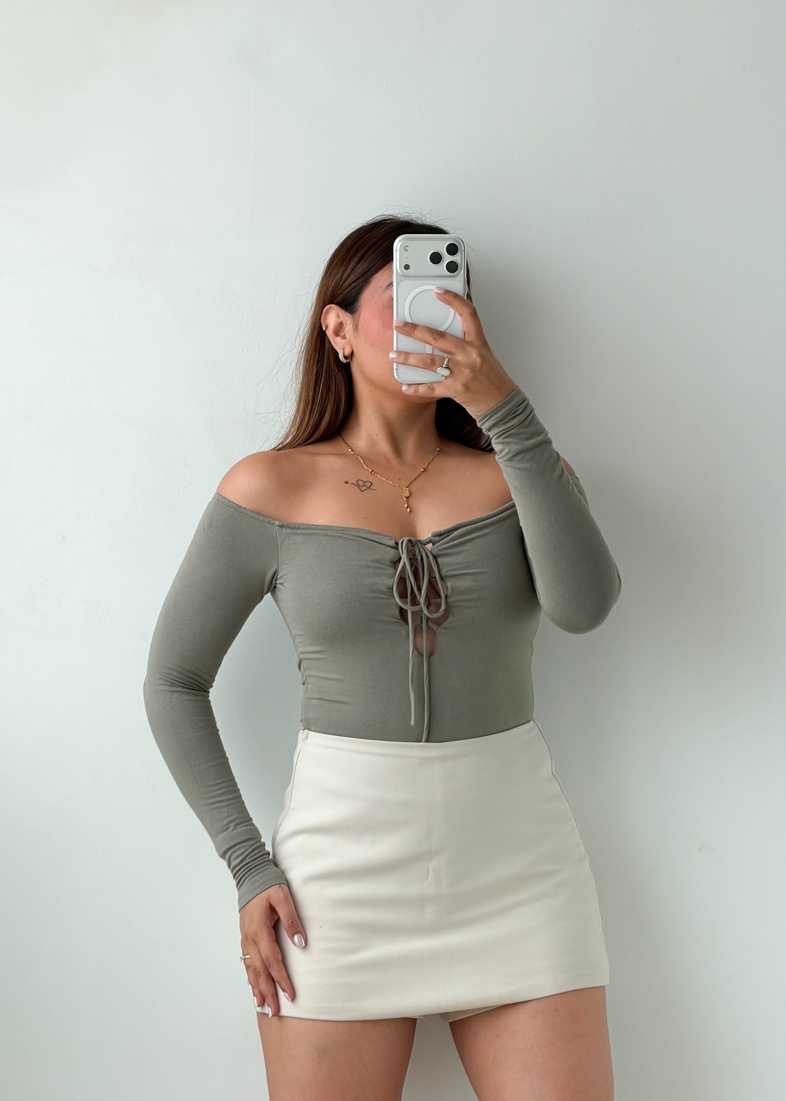 Size XS-S Sage Green Off-Shoulder Bodysuit