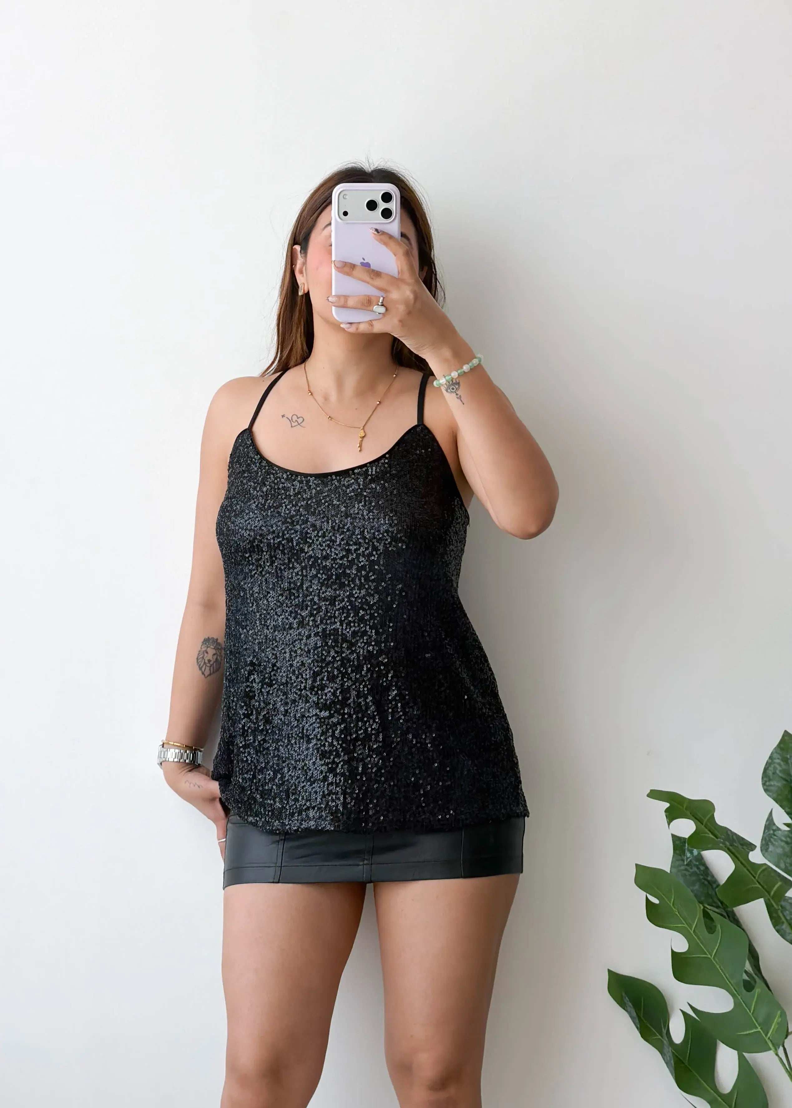 Size L-XL, Black Sequin Camisole Top