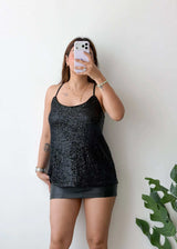 Size L-XL, Black Sequin Camisole Top