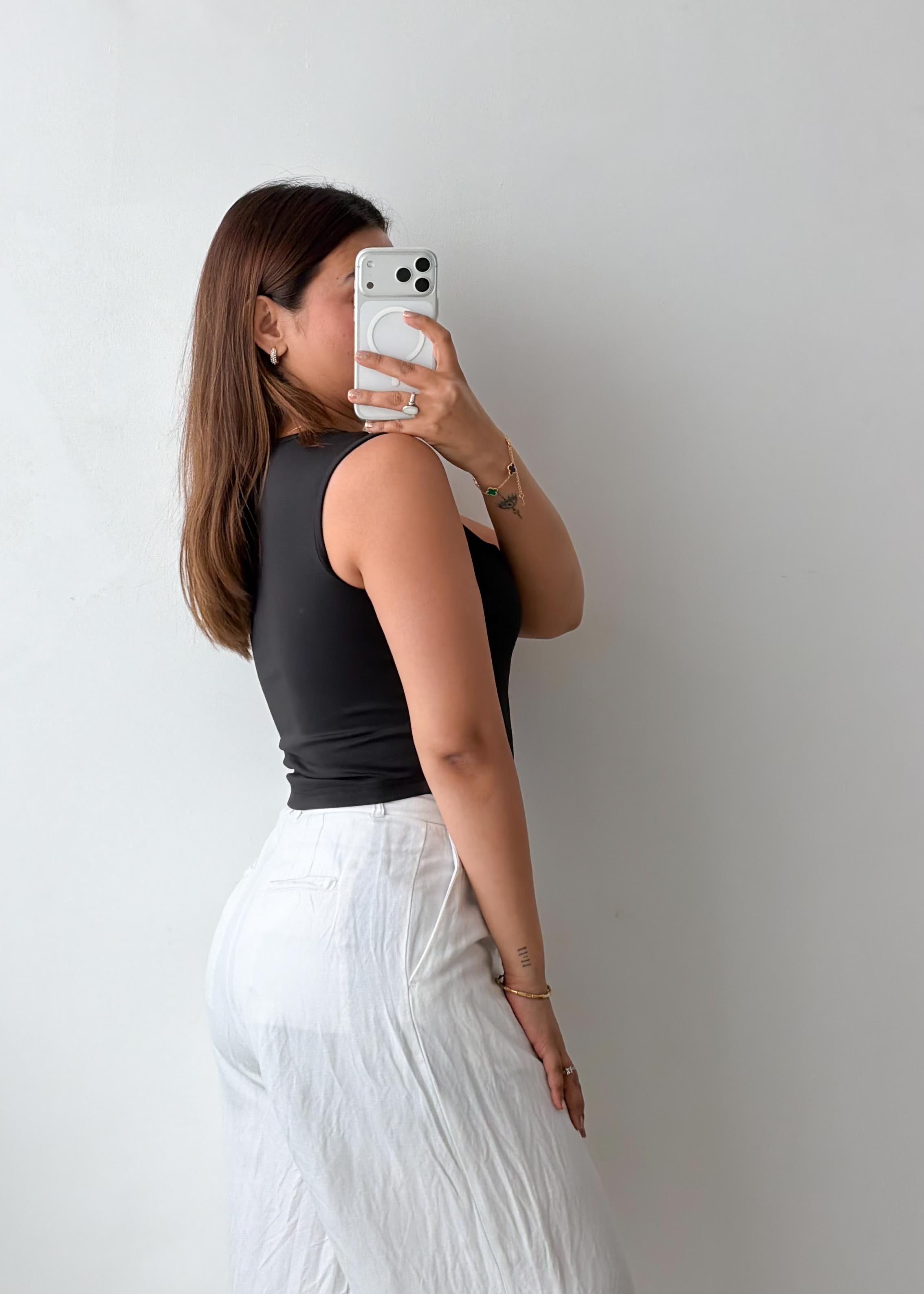 Size S, M, L Black Square Neck Tank Top