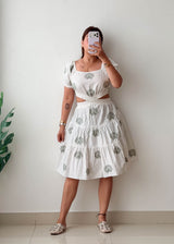 Size S-M White Printed Cut-Out Dress