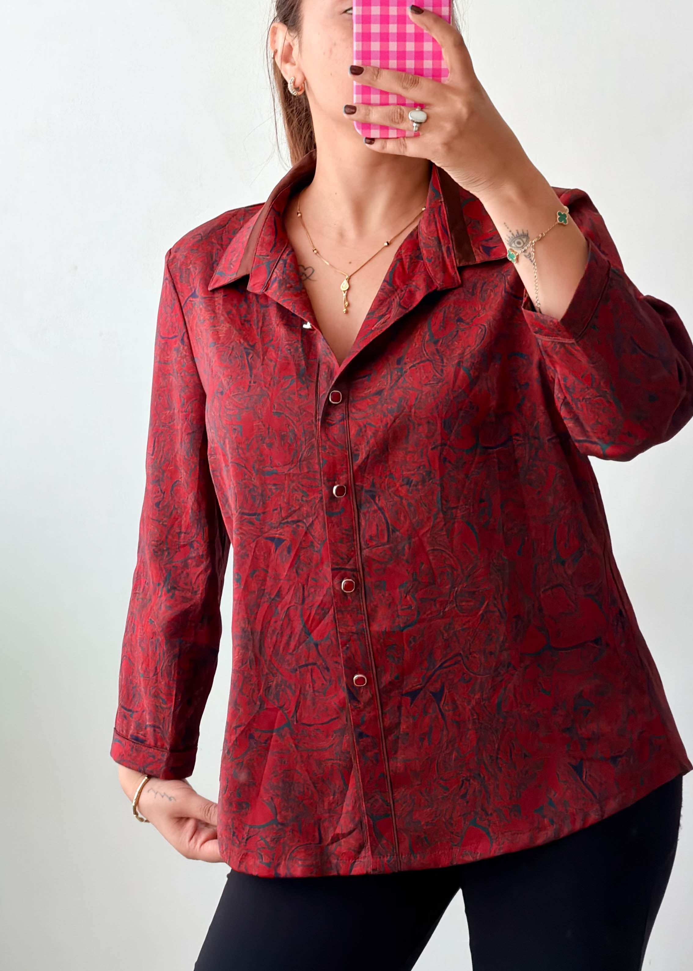 Size S-M Maroon Abstract Print Shirt Top