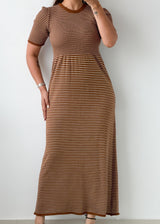 Size XS-S Brown Striped Bodycon Midi Dress