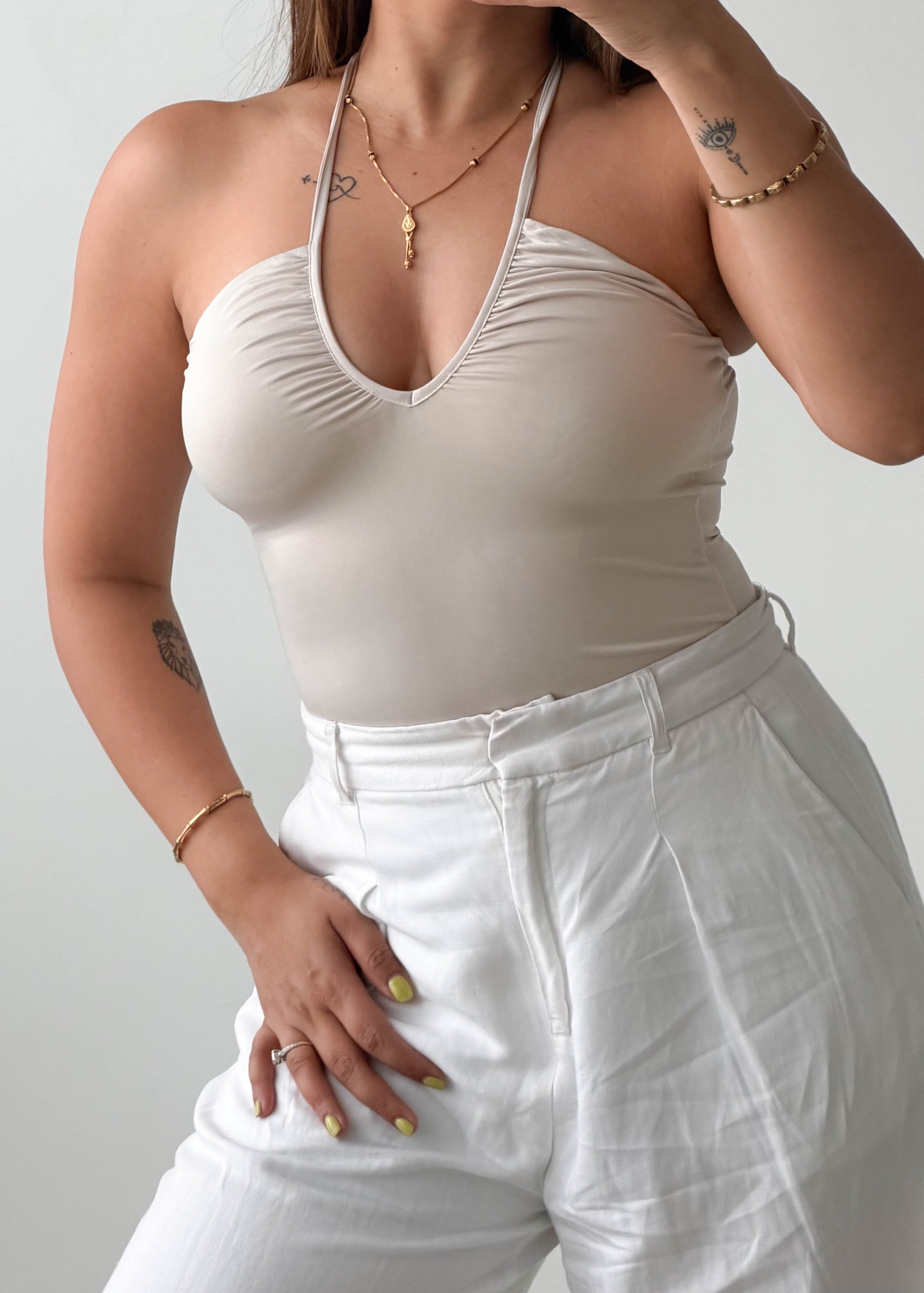 Size XS-S Beige Halter Neck Bodysuit