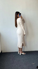 White Soft Knit Long Sleeve Midi Dress