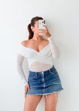 Size XS-S White Off-Shoulder Mesh Bodysuit