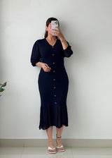 Size M-L Navy Blue Button-Front Midi Dress