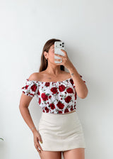 Size S-M White Floral Off-Shoulder Top