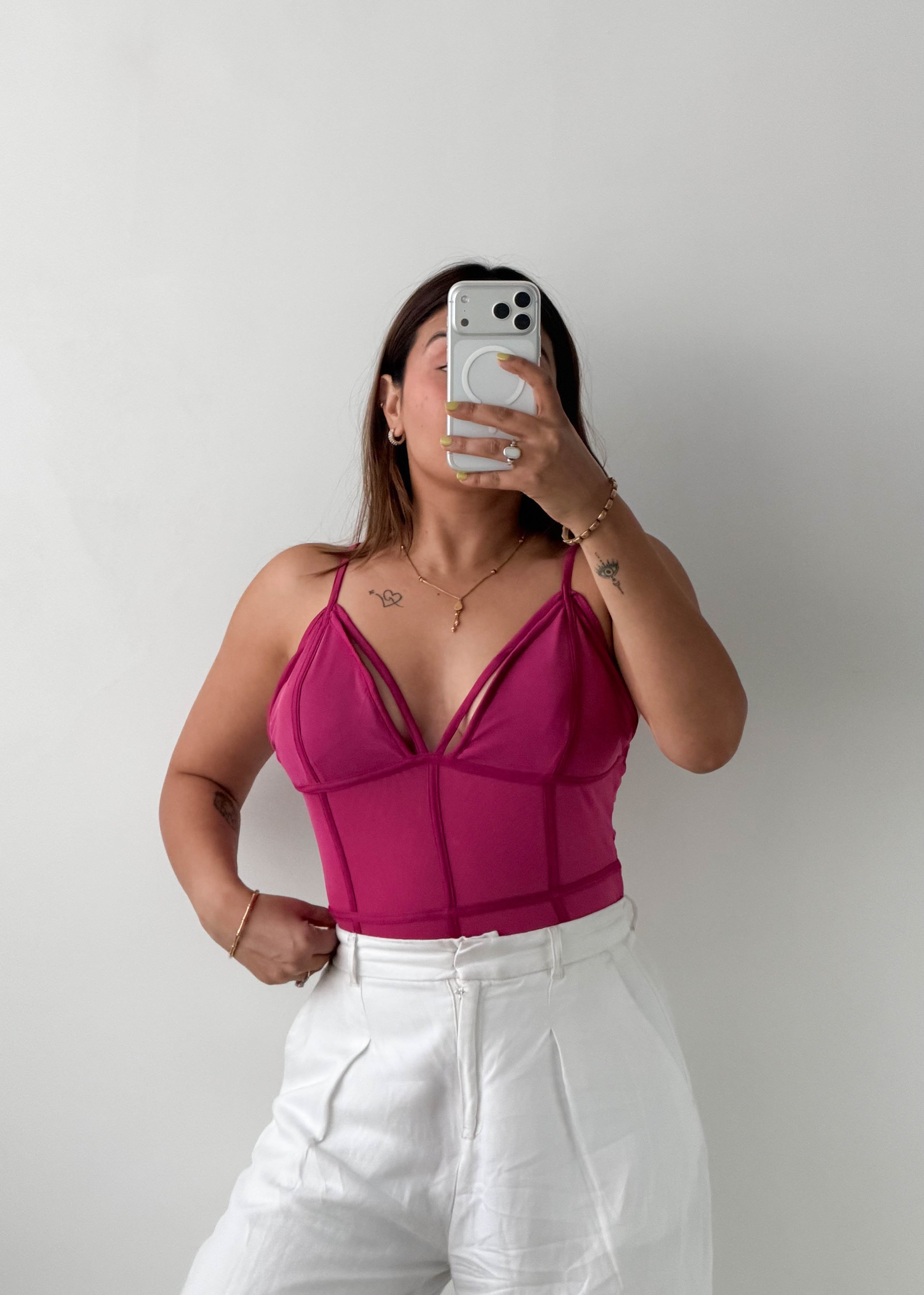 Size M-L Fuchsia Mesh Corset Cami bodysuit
