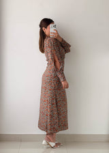 Size XS-S Brown Floral Long Sleeve Maxi Dress