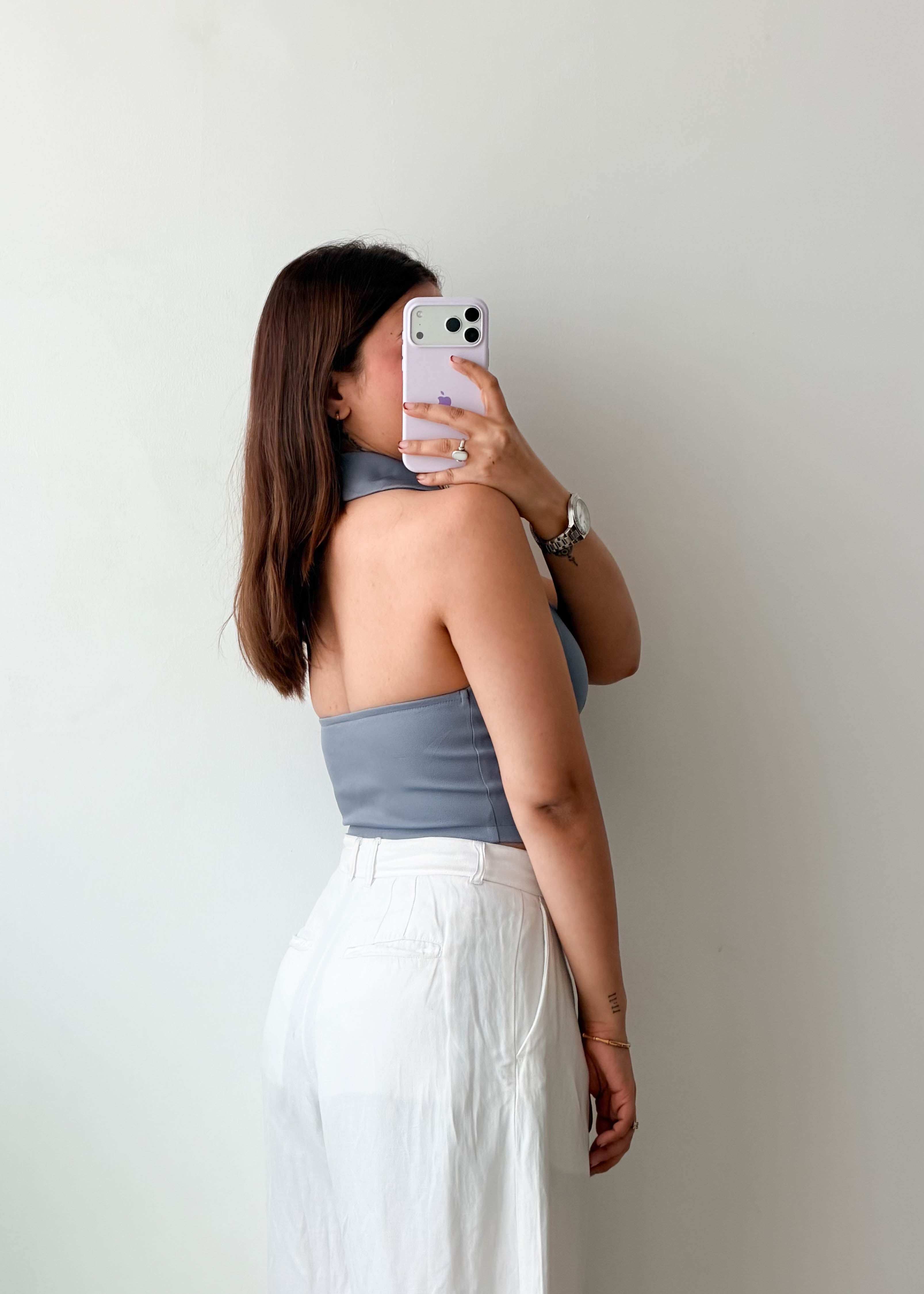 Size S Grey Halter Collar Crop Top