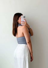 Size S Grey Halter Collar Crop Top