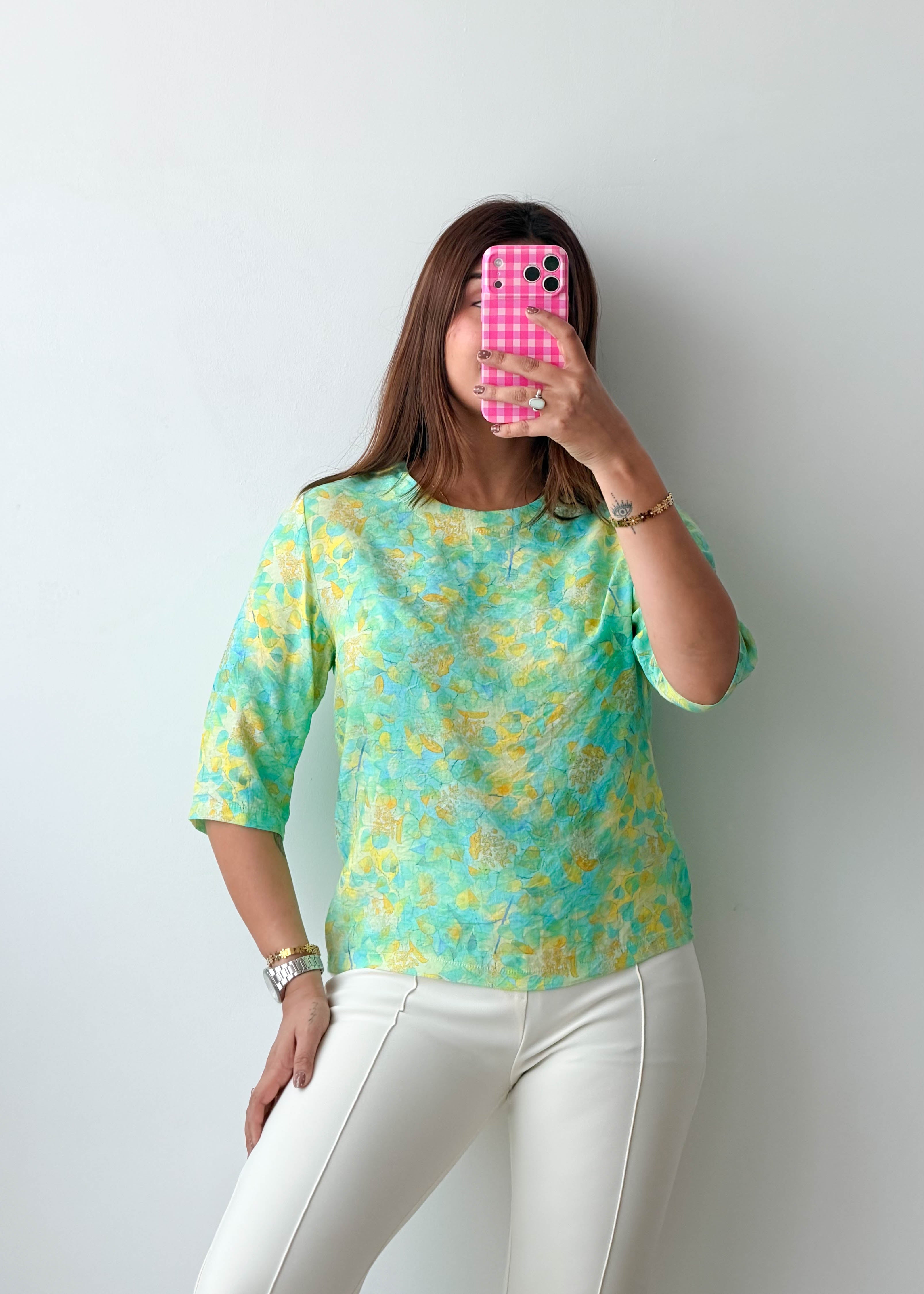 Size XS-S Mint Green Yellow Floral Top