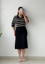 Size M-L Black & White Striped Bodycon Midi Dress