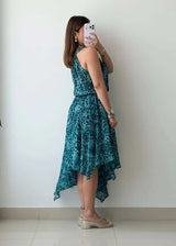 Size M-L, Teal Printed Asymmetric Dress