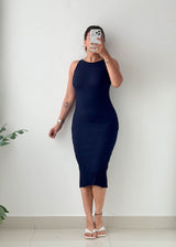 Size XS-S Navy Sleeveless Rib Knit Midi Dress