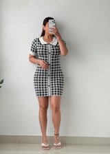 Size S-M Black & White Gingham Bodycon Mini Dress