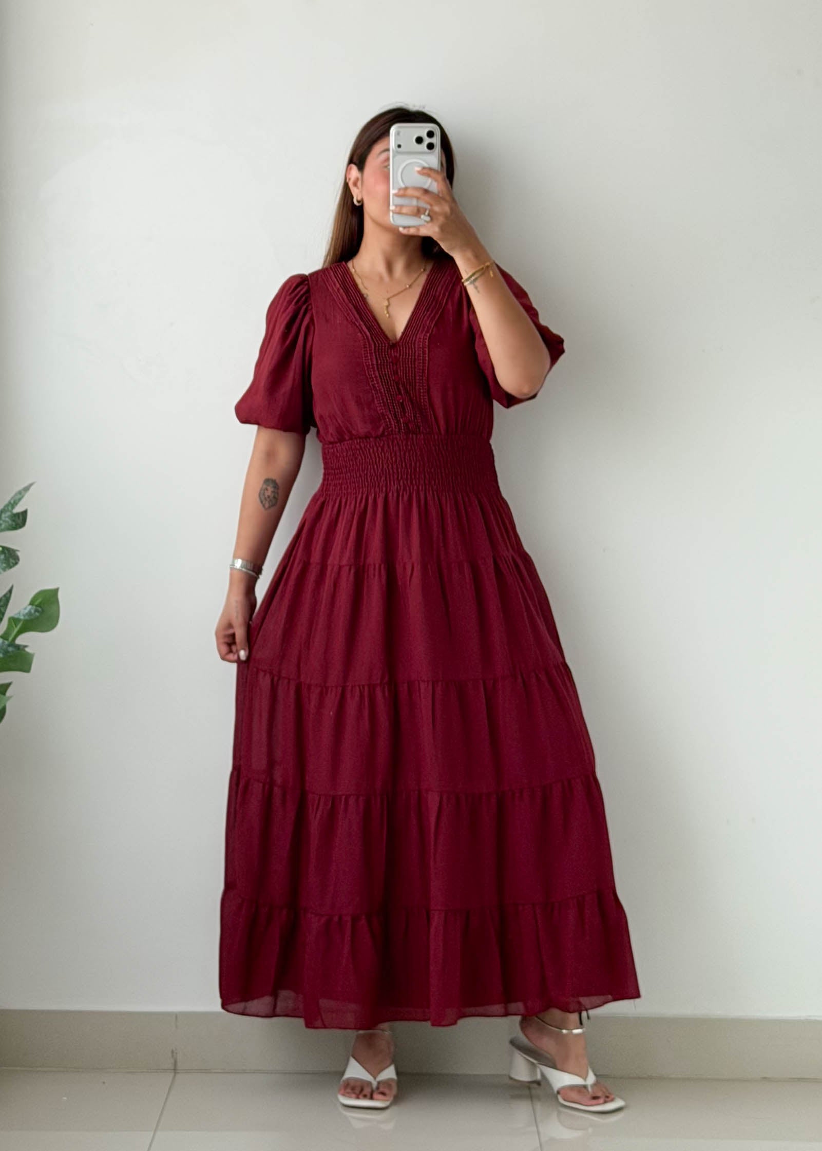 Size S-M Burgundy Tiered Maxi Dress