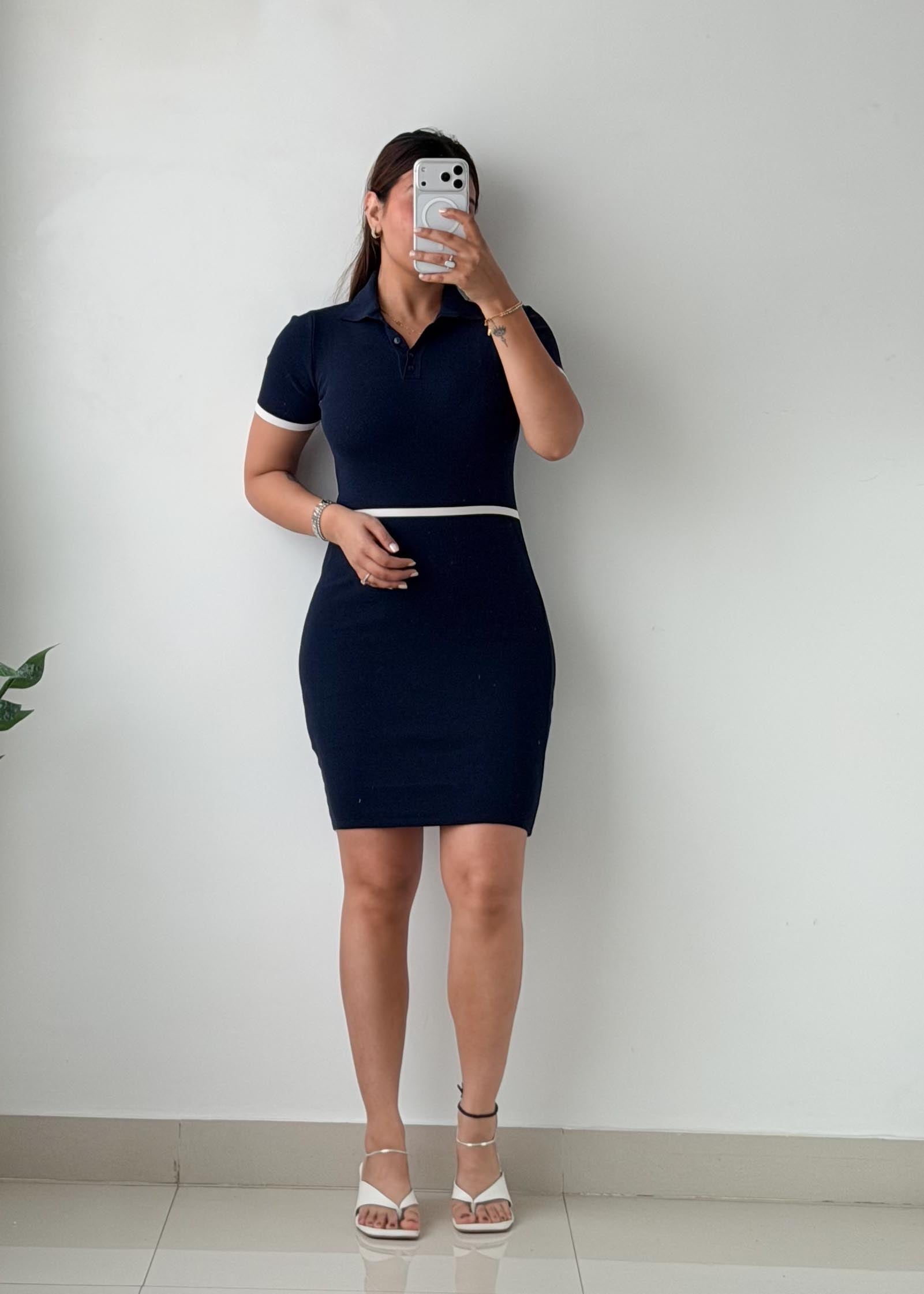 Size S-M Navy Blue Contrast Bodycon Mini Dress