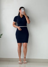Size S-M Navy Blue Contrast Bodycon Mini Dress