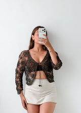 Size S-M Grey Shrug Style Tie-Up Top
