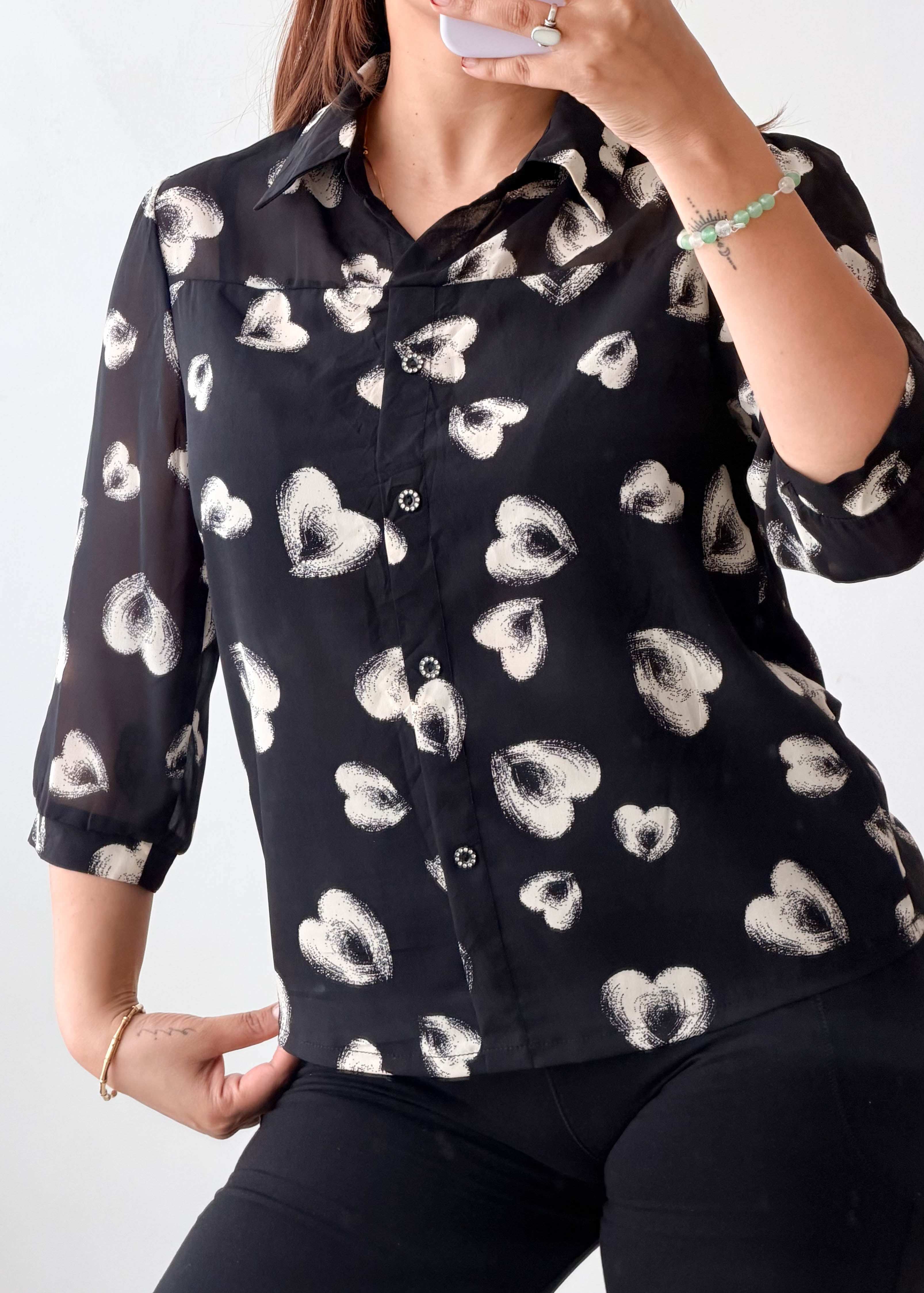XS-S Black Abstract Printed Shirt