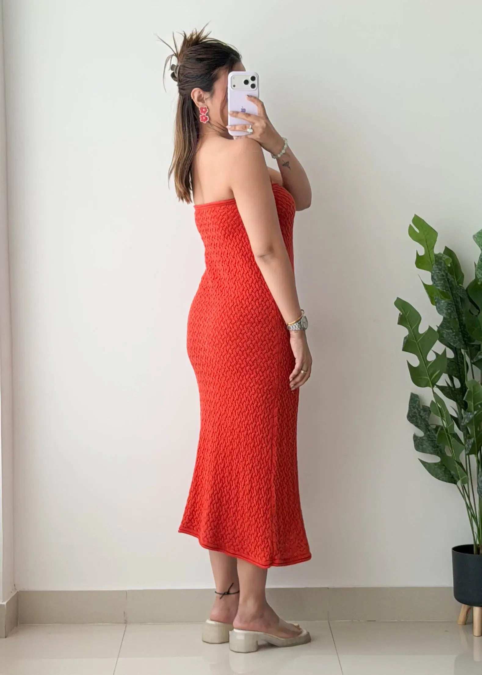 Size S-M, Red Crochet Midi Dress