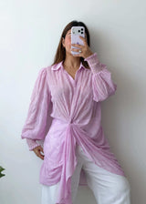 Size M-L Pink Draped Shirt Top