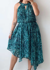 Size M-L, Teal Printed Asymmetric Dress
