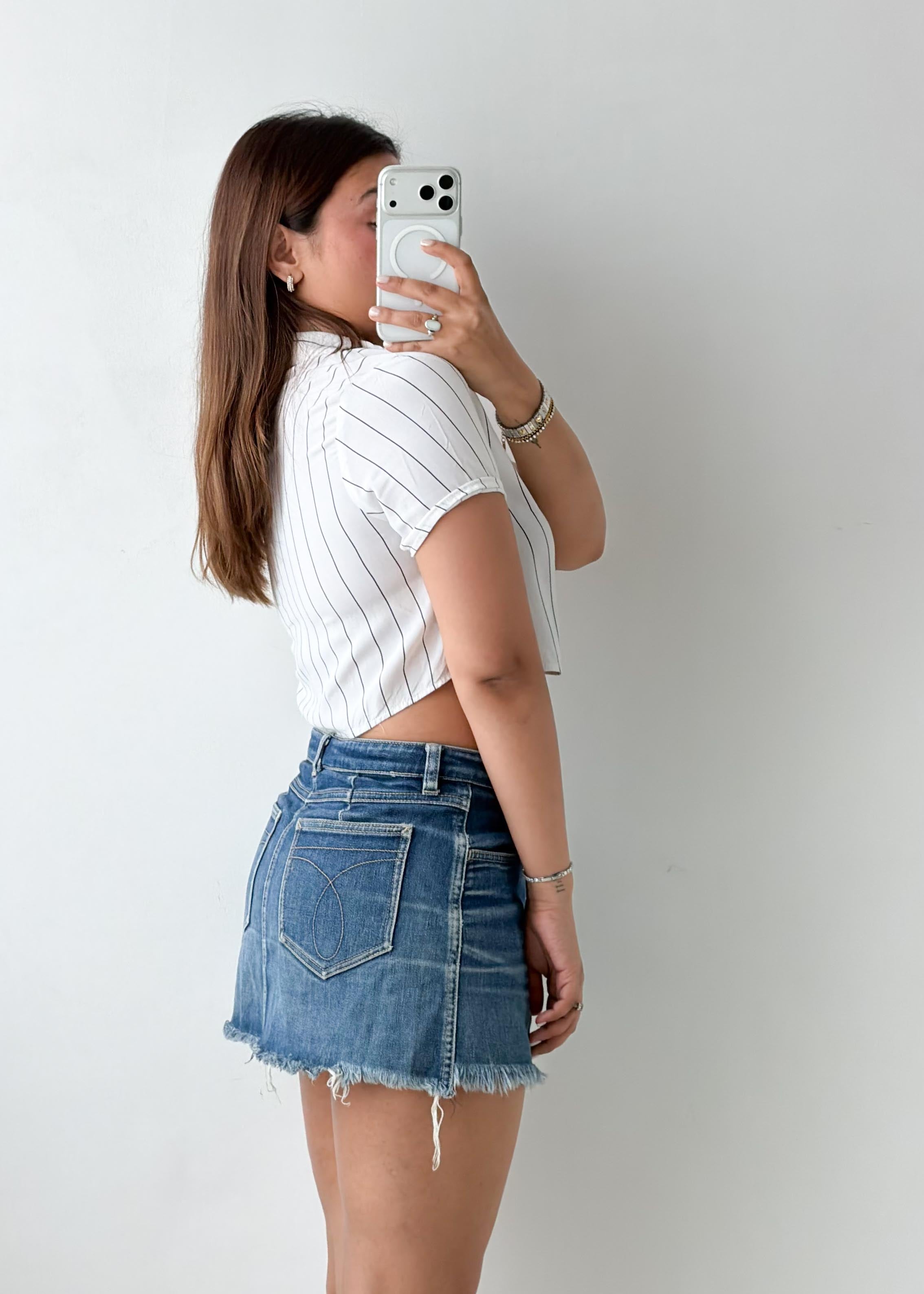 Size XS White Pinstripe Cropped Shirt Top