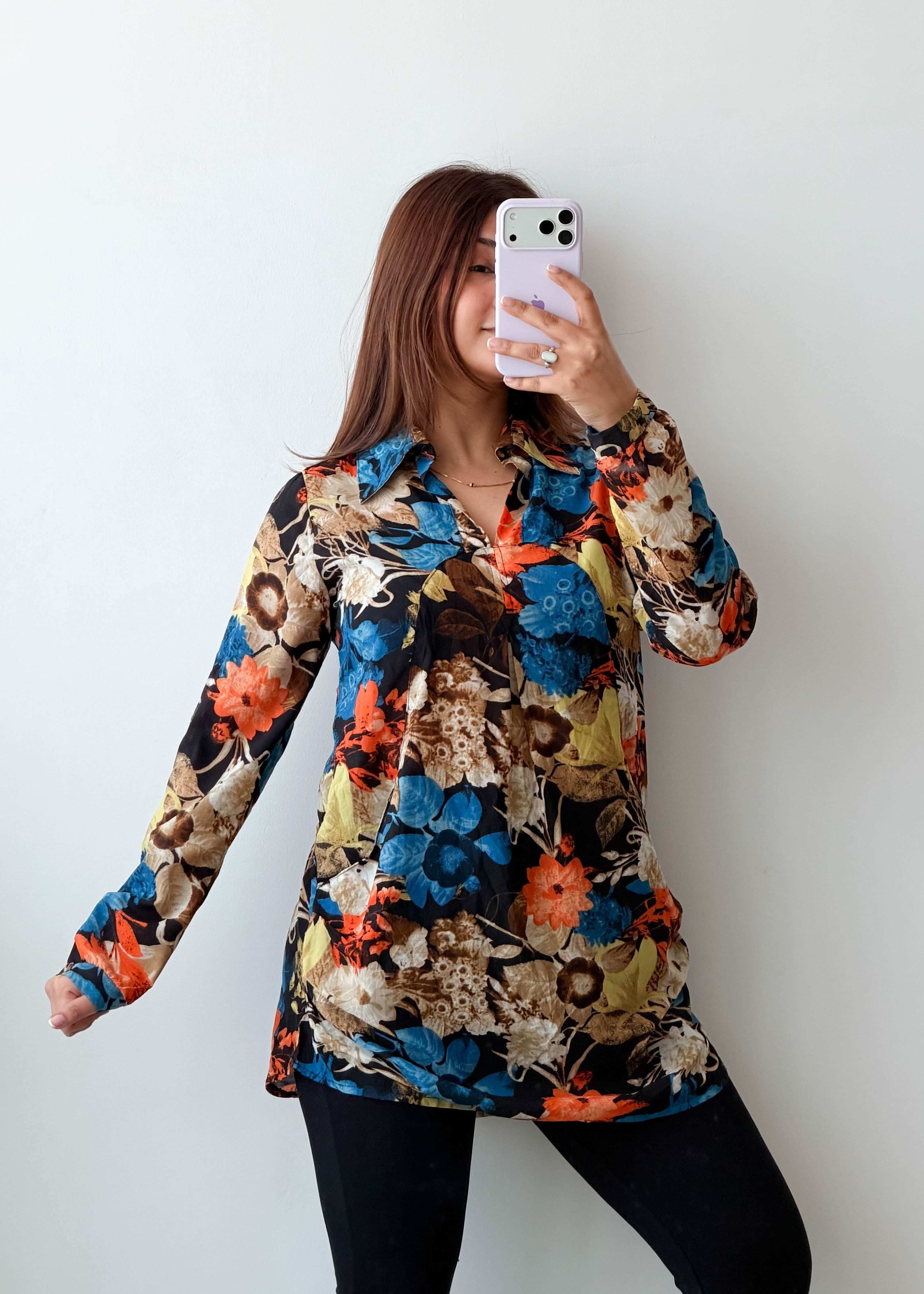 Size M-L Multicolor Floral Shirt Top